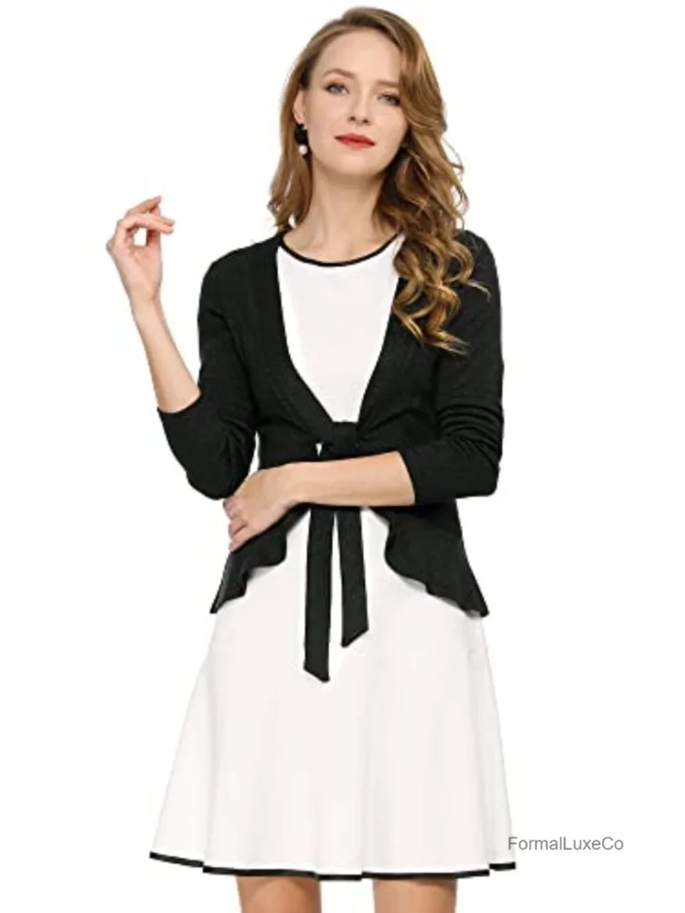 Tie Front Ruffle Long Sleeve Cardigan Women Dressy Knit Open Front
